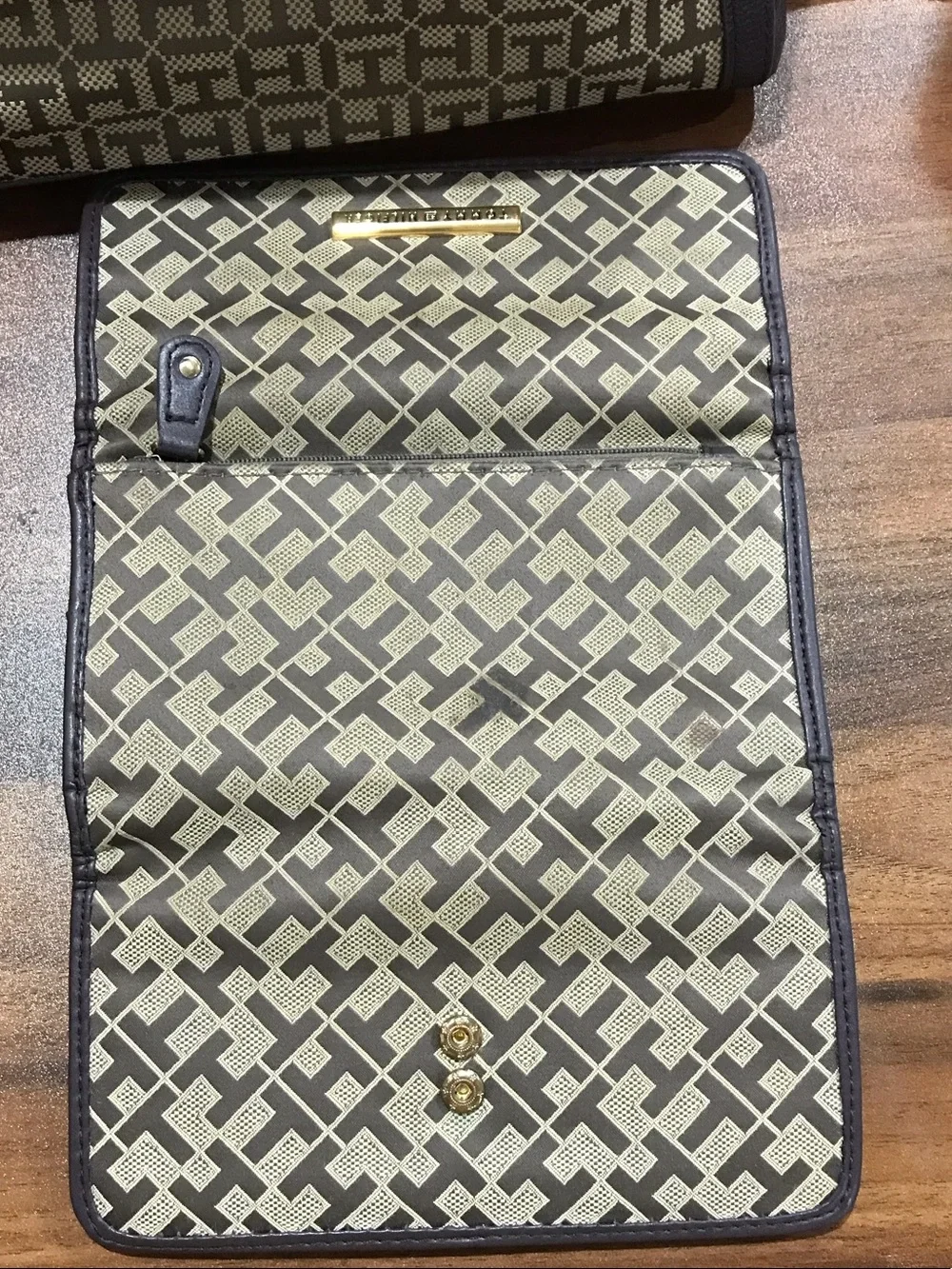 Tommy Hilfiger Brown & Beige Monogram Leather Backpack with Wallet